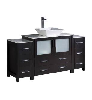 Fresca FCB62-123612ES-CWH-V Torino 60" Espresso Modern Bathroom Cabinets with Top & Vessel Sink
