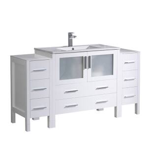 Fresca FCB62-123612WH-I Torino 60" White Modern Bathroom Cabinets with Integrated Sink