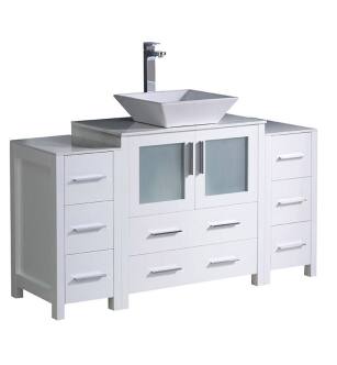 Fresca FCB62-123012WH-CWH-V Torino 54" White Modern Bathroom Cabinets with Top & Vessel Sink