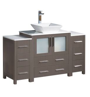 Fresca FCB62-123012GO-CWH-V Torino 54" Gray Oak Modern Bathroom Cabinets with Top & Vessel Sink