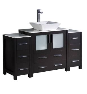 Fresca FCB62-123012ES-CWH-V Fresca Torino 54" Espresso Modern Bathroom Cabinets with Top & Vessel Sink