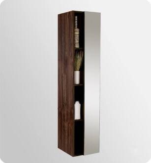Fresca FST8070GW Walnut Bathroom Linen Side Cabinet with 4 Cubby Holes and Mirror
