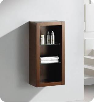 Fresca FST8130WG Wenge Brown Bathroom Linen Side Cabinet with 2 Glass Shelves