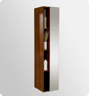 Fresca FST8070TK Teak Bathroom Linen Side Cabinet with 4 Cubby Holes and Mirror