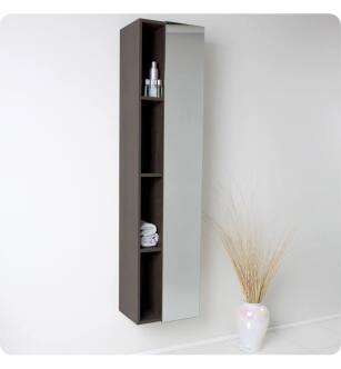 Fresca FST8070GO Gray Oak Bathroom Linen Side Cabinet with 4 Cubby Holes and Mirror