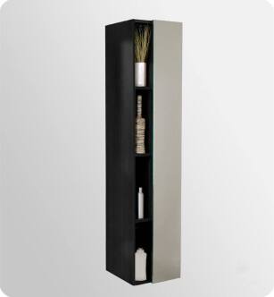 Fresca FST8070BW Black Bathroom Linen Side Cabinet with 4 Cubby Holes and Mirror