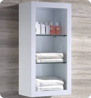 Fresca FST8130WH White Bathroom Linen Side Cabinet with 2 Glass Shelves