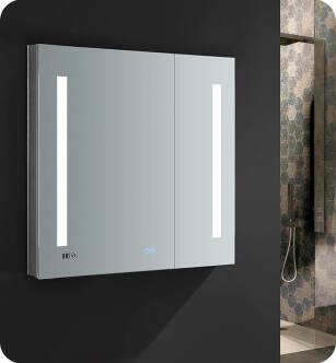 Fresca FMC013030 Tiempo 30" Wide x 30" Tall Bathroom Medicine Cabinet with LED Lighting