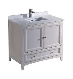 Fresca FCB2036AW-U Oxford 36" Antique White Traditional Bathroom Cabinet with Top & Sink