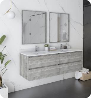 Fresca FVN31-3030ASH Formosa 60" Wall Hung Double Sink Modern Bathroom Vanity with Mirrors in Ash