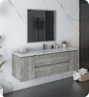 Fresca FVN31-123612ASH Formosa 60" Wall Hung Modern Bathroom Vanity with Mirror in Ash