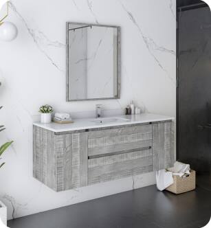 Fresca FVN31-123012ASH Formosa 54" Wall Hung Modern Bathroom Vanity with Mirror in Ash