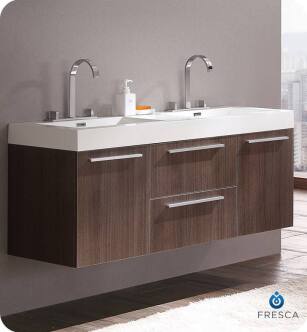 Fresca FCB8013GO-I Opulento 54" Gray Oak Modern Double Sink Bathroom Cabinet with Integrated Sinks