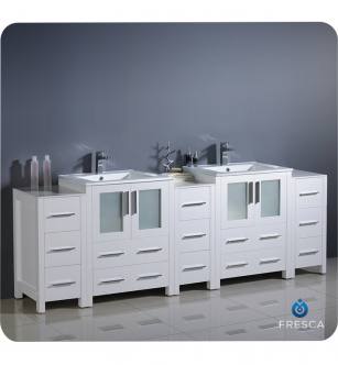 Fresca FCB62-72WH-I Torino 84" White Modern Double Sink Bathroom Cabinets with Integrated Sinks
