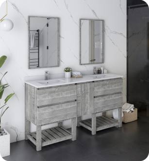 Fresca FVN31-241224ASH-FS Formosa 60" Floor Standing Double Sink Modern Bathroom Vanity with Open Bottom & Mirrors in Ash