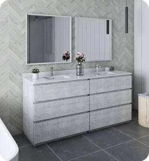 Fresca FVN31-3636RWH-FC Formosa 72" Floor Standing Double Sink Modern Bathroom Vanity with Mirrors in Rustic White