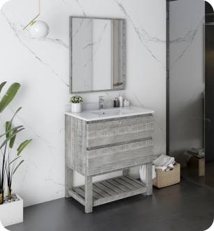 Fresca FVN3130ASH-FS Formosa 30" Floor Standing Modern Bathroom Vanity with Open Bottom & Mirror in Ash