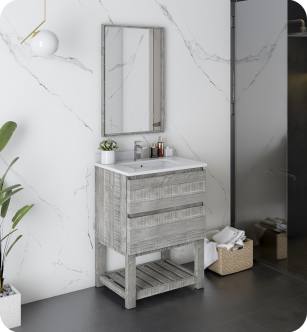 Fresca FVN3124ASH-FS Formosa 24" Floor Standing Modern Bathroom Vanity with Open Bottom & Mirror in Ash