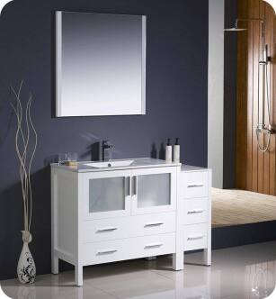 Fresca FVN62-3612WH-UNS Torino 48" Modern Bathroom Vanity with Side Cabinet and Integrated Sink in White