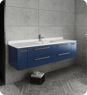 Fresca FCB6160RBL-UNS-U Lucera 60" Blue Wall Hung Modern Bathroom Cabinet with Top & Single Undermount Sink