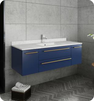 Fresca FCB6148RBL-UNS-U Lucera 48" Blue Wall Hung Modern Bathroom Cabinet with Top & Undermount Sink