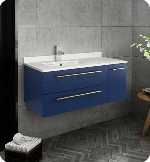 Fresca FCB6136RBL-UNS-L-CWH-U Lucera 36" Blue Wall Hung Modern Bathroom Cabinet with Top & Undermount Sink - Left Version