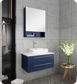 Fresca FVN6130RBL-VSL Lucera 30" Blue Wall Hung Vessel Sink Modern Bathroom Vanity with Medicine Cabinet