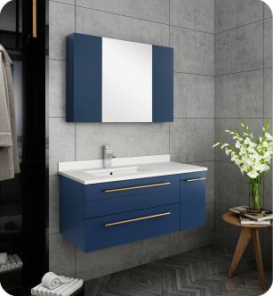 Fresca FVN6136RBL-UNS-L Lucera 36" Blue Wall Hung Undermount Sink Modern Bathroom Vanity with Medicine Cabinet - Left Version