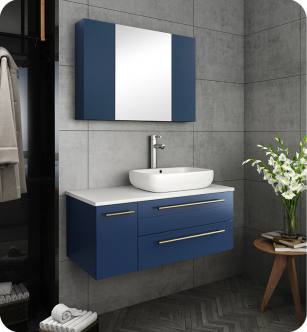 Fresca FVN6136RBL-VSL-R Lucera 36" Blue Wall Hung Vessel Sink Modern Bathroom Vanity with Medicine Cabinet - Right Version