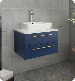 Fresca FCB6124RBL-VSL-CWH-V Lucera 24" Blue Wall Hung Modern Bathroom Cabinet with Top & Vessel Sink