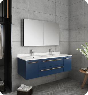Fresca FVN6148RBL-UNS-D Lucera 48" Blue Wall Hung Double Undermount Sink Modern Bathroom Vanity with Medicine Cabinet