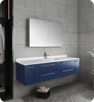 Fresca FVN6160RBL-UNS Lucera 60" Blue Wall Hung Single Undermount Sink Modern Bathroom Vanity with Medicine Cabinet