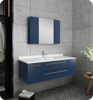 Fresca FVN6148RBL-UNS Lucera 48" Blue Wall Hung Undermount Sink Modern Bathroom Vanity with Medicine Cabinet