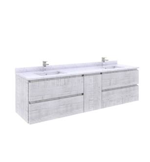 Fresca FCB31-301230RWH-U Formosa 72" Wall Hung Double Sink Modern Bathroom Cabinet with Top & Sink in Rustic White