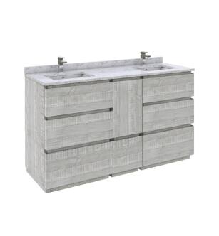 Fresca FCB31-241224ASH-FC-U Formosa 60" Floor Standing Double Sink Modern Bathroom Cabinet with Top & Sink in Ash