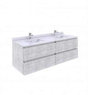 Fresca FCB31-3030RWH Formosa 60" Wall Hung Double Sink Modern Bathroom Cabinet in Rustic White