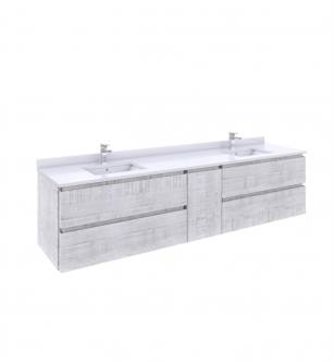 Fresca FCB31-361236RWH Formosa 84" Wall Hung Double Sink Modern Bathroom Cabinet in Rustic White