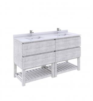 Fresca FCB31-3030RWH-FS Formosa 60" Floor Standing Open Bottom Double Sink Modern Bathroom Cabinet in Rustic White