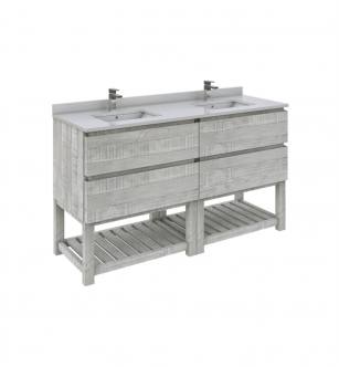 Fresca FCB31-3030ASH-FS Formosa 60" Floor Standing Open Bottom Double Sink Modern Bathroom Cabinet in Ash