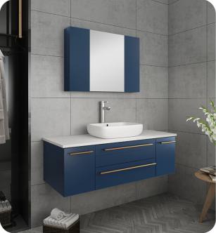 Fresca FVN6148RBL-VSL Lucera 48" Blue Wall Hung Vessel Sink Modern Bathroom Vanity with Medicine Cabinet