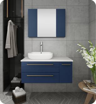 Fresca FVN6136RBL-VSL-L Lucera 36" Blue Wall Hung Vessel Sink Modern Bathroom Vanity with Medicine Cabinet - Left Version