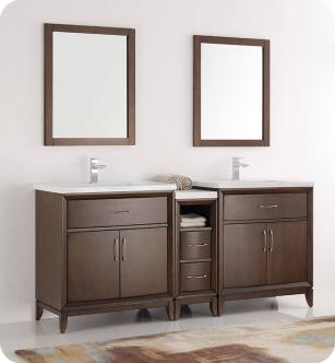 Fresca FVN21-301230AC Cambridge 72" Antique Coffee Double Sink Traditional Bathroom Vanity with Mirror