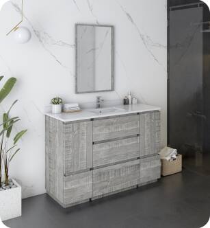 Fresca FVN31-122412ASH-FC Formosa 48" Floor Standing Modern Bathroom Vanity with Mirror in Ash