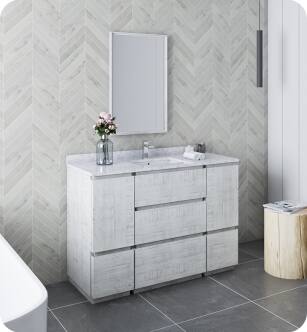 Fresca FVN31-122412RWH-FC Formosa 48" Floor Standing Modern Bathroom Vanity with Mirror in Rustic White