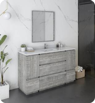 Fresca FVN31-123012ASH-FC Formosa 54" Floor Standing Modern Bathroom Vanity with Mirror in Ash