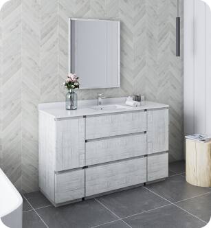 Fresca FVN31-123012RWH-FC Formosa 54" Floor Standing Modern Bathroom Vanity with Mirror in Rustic White
