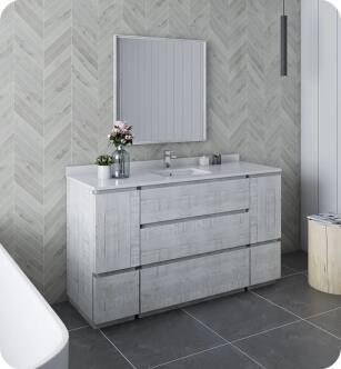 Fresca FVN31-123612RWH-FC Formosa 60" Floor Standing Modern Bathroom Vanity with Mirror in Rustic White