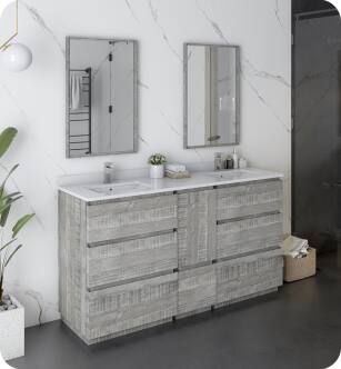 Fresca FVN31-241224ASH-FC Formosa 60" Floor Standing Double Sink Modern Bathroom Vanity with Mirrors in Ash