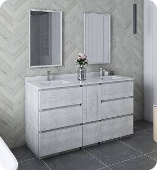 Fresca FVN31-241224RWH-FC Formosa 60" Floor Standing Double Sink Modern Bathroom Vanity with Mirrors in Rustic White