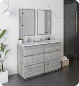 Fresca FVN31-2424ASH-FC Formosa 48" Floor Standing Double Sink Modern Bathroom Vanity with Mirrors in Ash